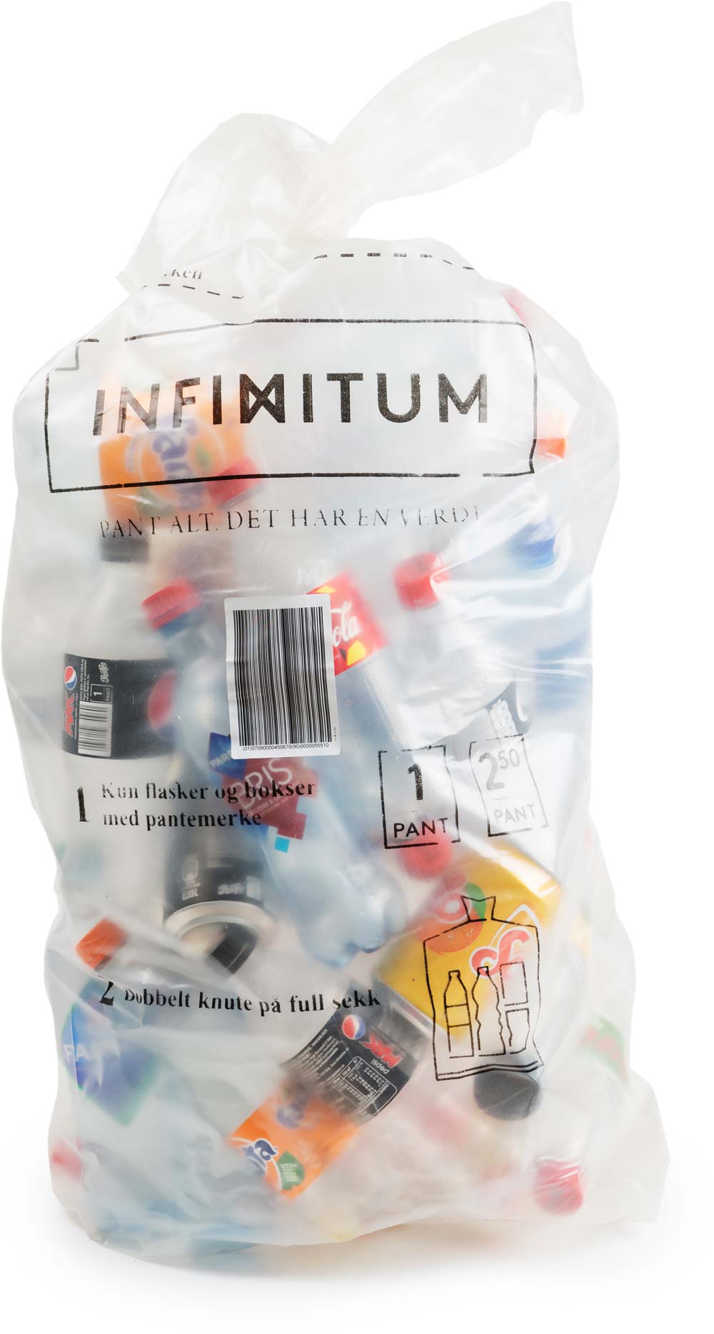 Infinitum-pose full av tomflasker. Foto: Jonas Gran